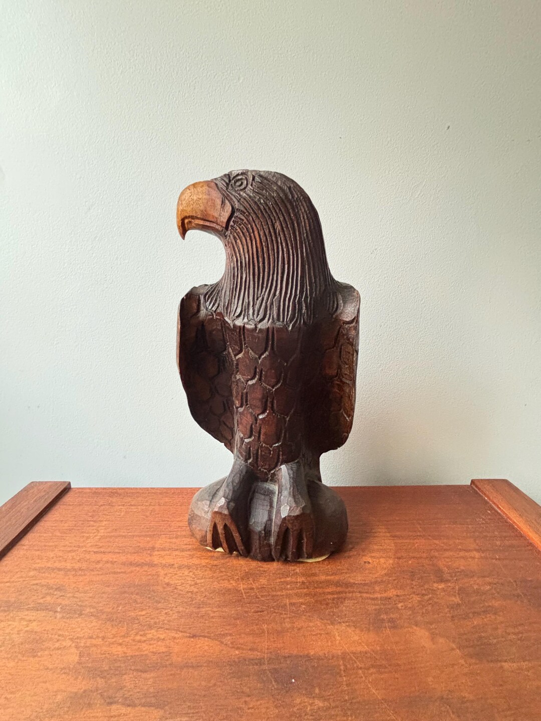 Vintage Folk Art Carved Wood Bald Eagle Sculpture, Hand Carved American ...
