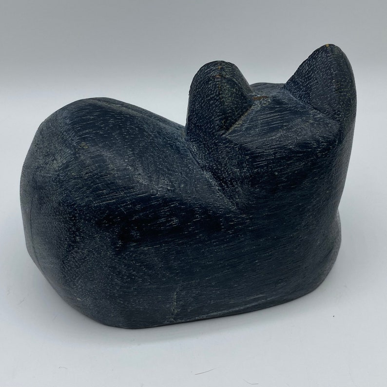 Vintage Hand Carved Wood Cat Sculpture Mid Century Modern Etsy