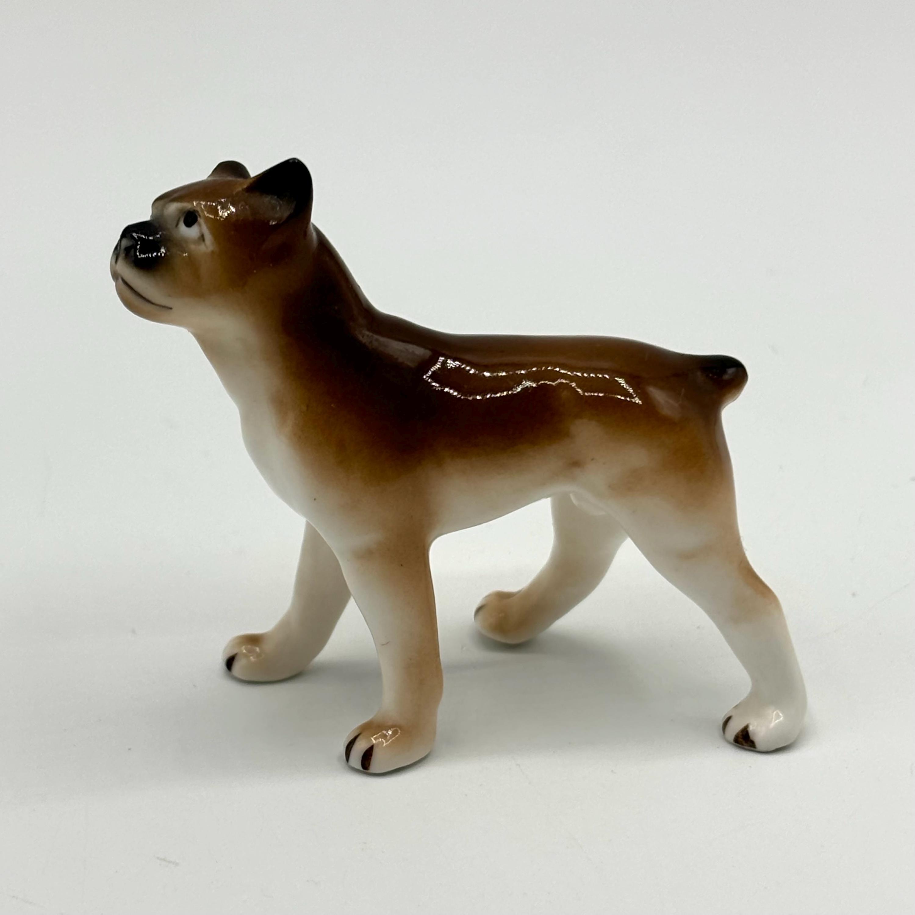ヴィンテージ ミニチュア セラミック ボクサー犬 置物 2.5インチ