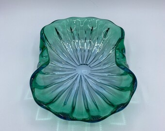 Vintage Murano Art Glass Emerald Green and Blue Clear Bowl