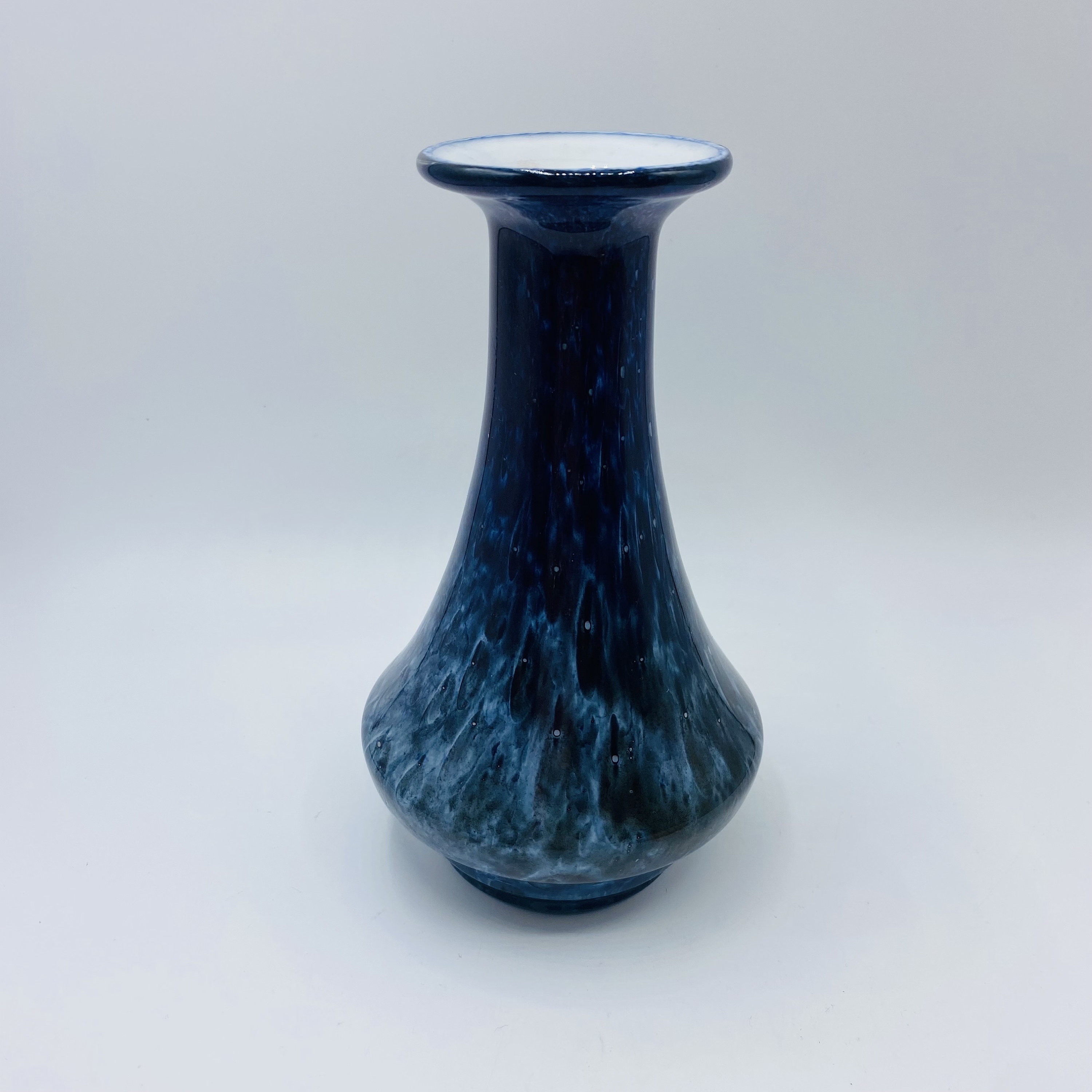 Vintage Art Glass Makora Krosno Poland Blue Bubble Bottle Vase