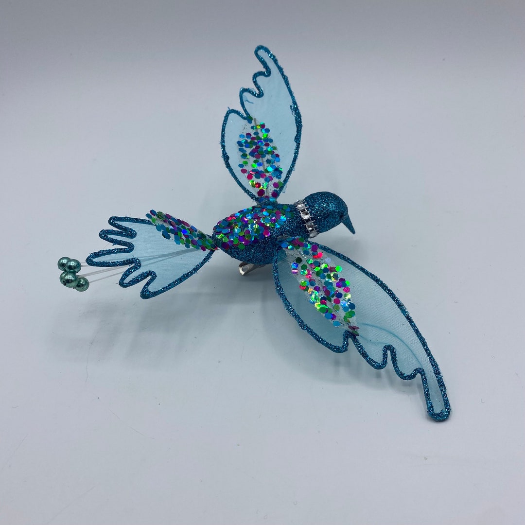 Vintage Peir 1 Blue and White Sequin Clip on Hummingbird Ornaments 3