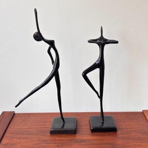 paire vintage de danseuses de ballet BODRUL KHALIQUE en bronze laqué noir, sculpture abstraite moderne, c1960