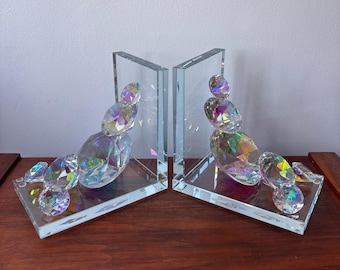 Iridescent Crystal Diamond Bookends - Contemporary Shelf Decor - Set of 2
