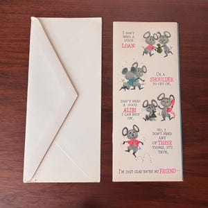Biglietto d'auguri Hallmark "Glad You My Friend" con topolini carini, anni '70, Hallmark Coutts Canada, biglietto con sentimento da amico