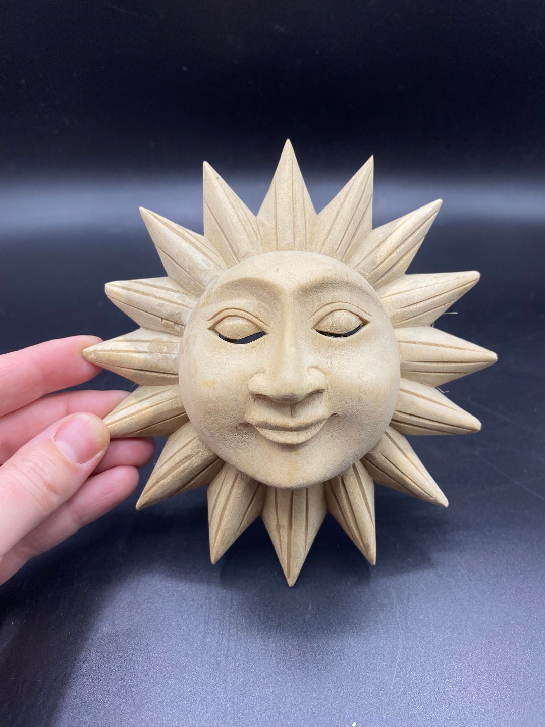 Vintage Hand Carved Light Wood Sun Face Wall Decor, Wall Hanging Sun Etsy