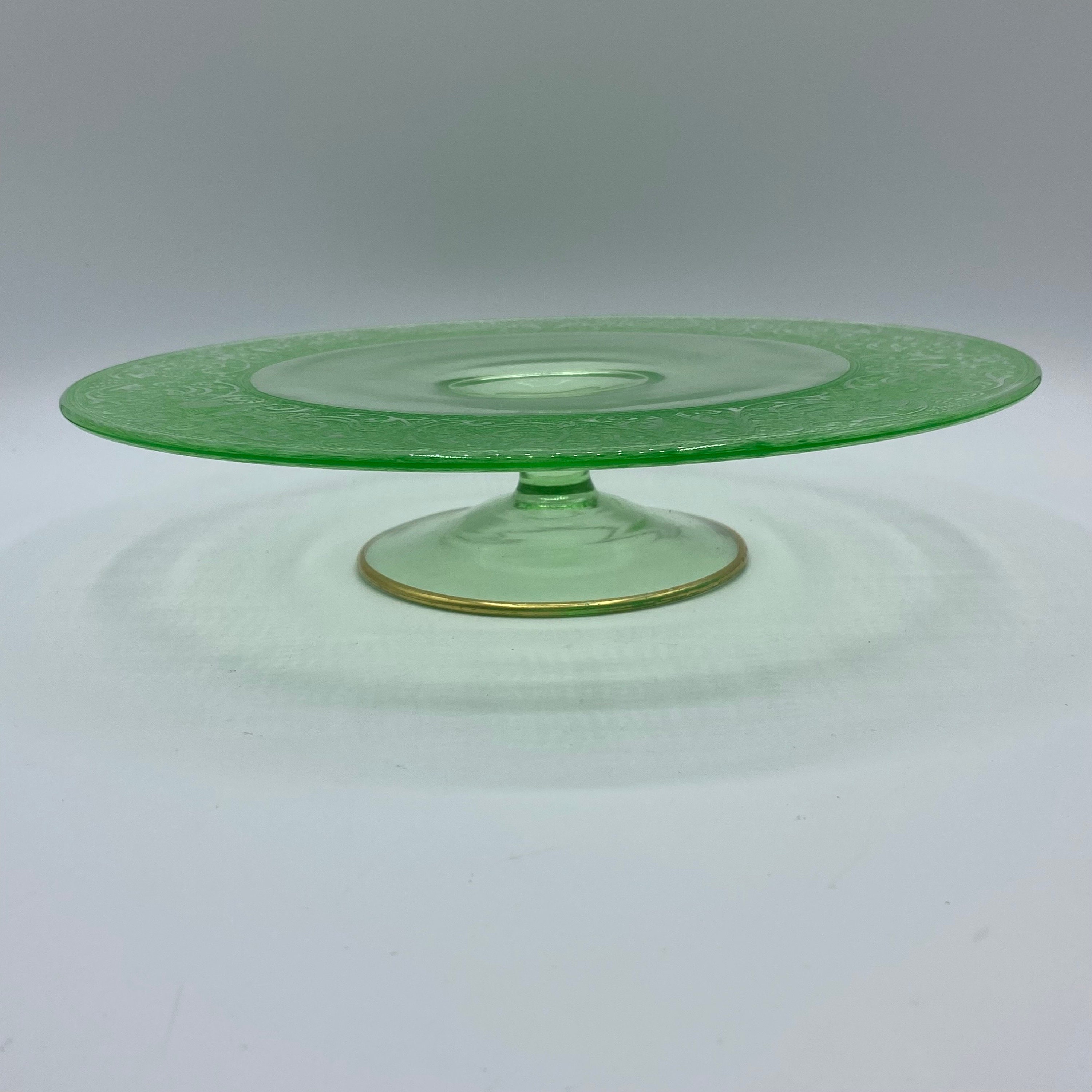Vintage Art Deco Uranium Glass Cake Plate Pedastal Stand With Etsy Il Fullxfull.4952548650 F16e