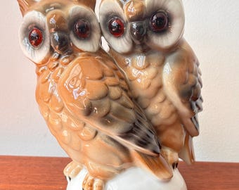 Vintage MCM Gerold Porzellan Pair of Horned Owl Birds Figurine