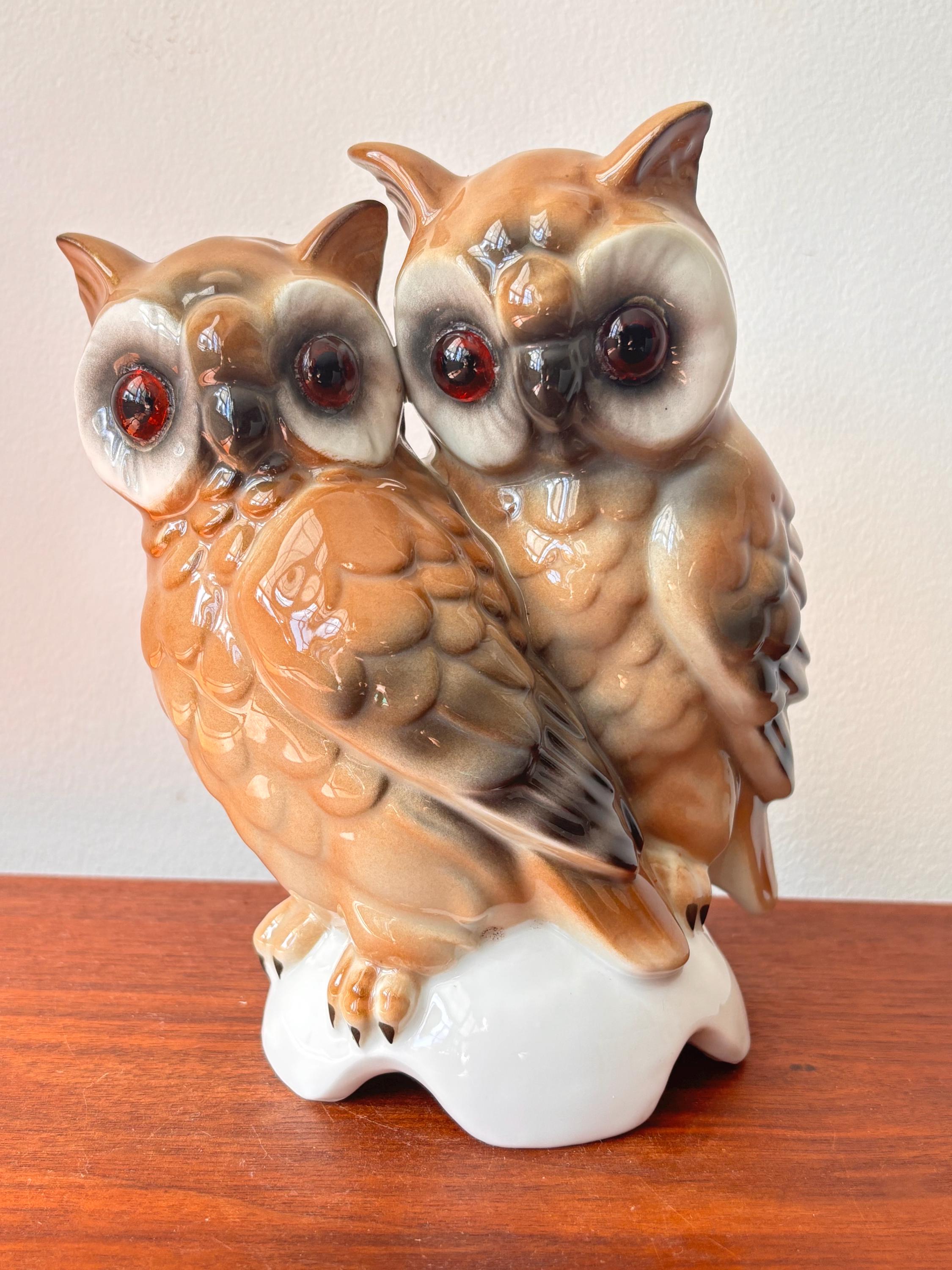 Vintage MCM Gerold Porzellan Pair of Horned Owl Birds Figurine