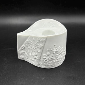 Vintage MCM AK Kaiser White Embossed Floral Manfred Frey Design Bisque Porcelain Candlestick Holder