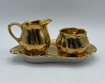 Vintage 1930's Royal Winton Grimwades "Golden Age" Cream & Sugar 3pc Set with Tray AS-IS