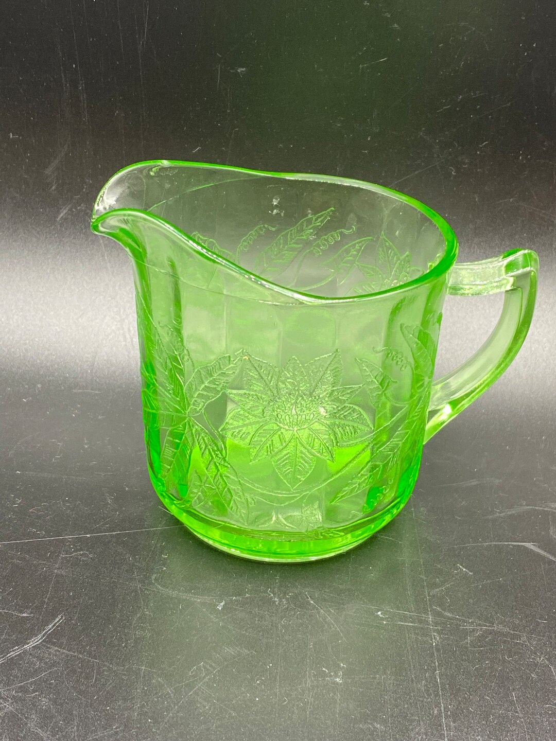 Vintage Glass Uranium Glass Creamer and Open Sugar Etsy