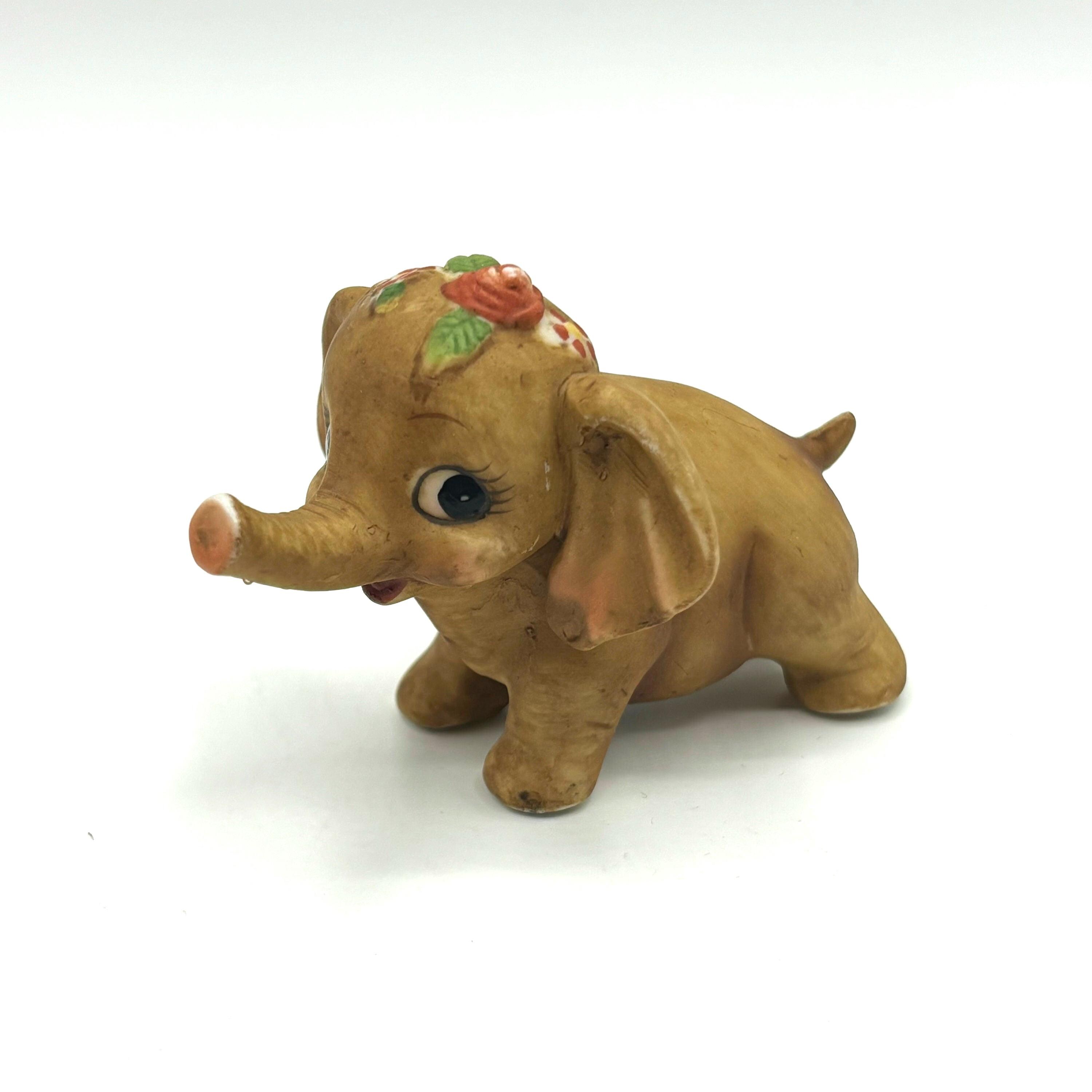 Vintage Kitschy Elephant Figurine With Flower Crown - Made in