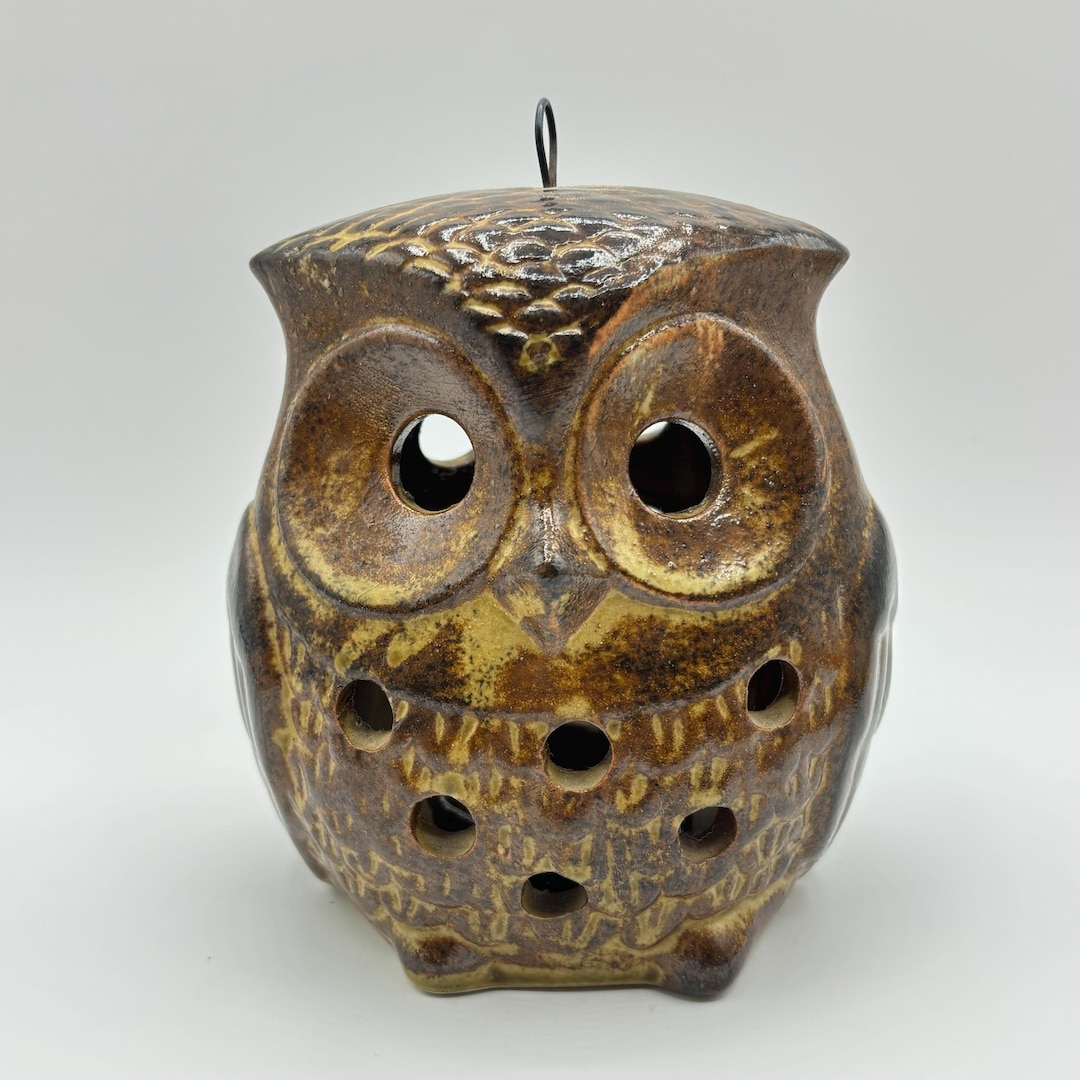 Vintage Brown Stoneware Owl Tea Light Candle Holder - Etsy