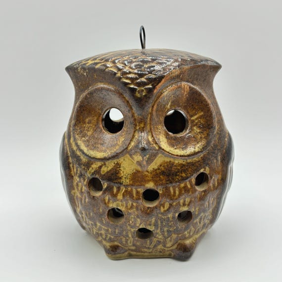 Vintage Brown Stoneware Owl Tea Light Candle Holder - Etsy