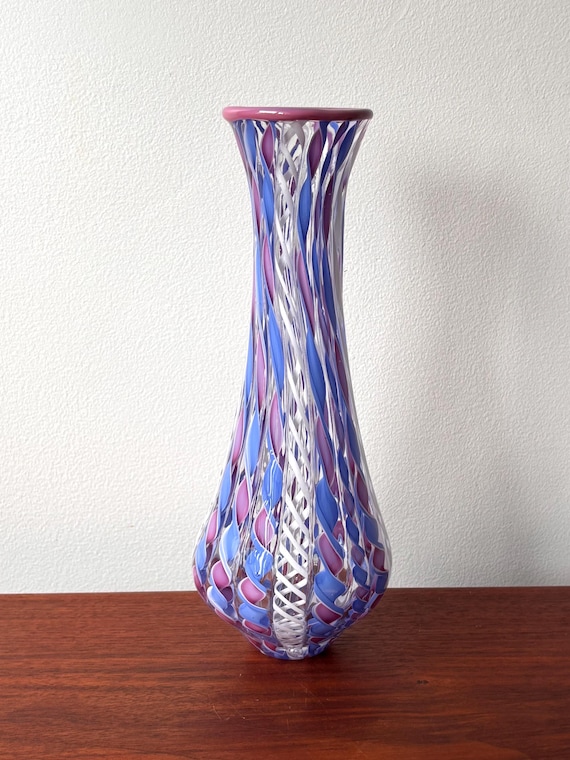 MURANO　ムラノ　ピンク　花瓶　置物　インテリア　イタリー製 ヴィンテージ ムラーノ アートガラス 花瓶：ピンク、パープル、ブルー
