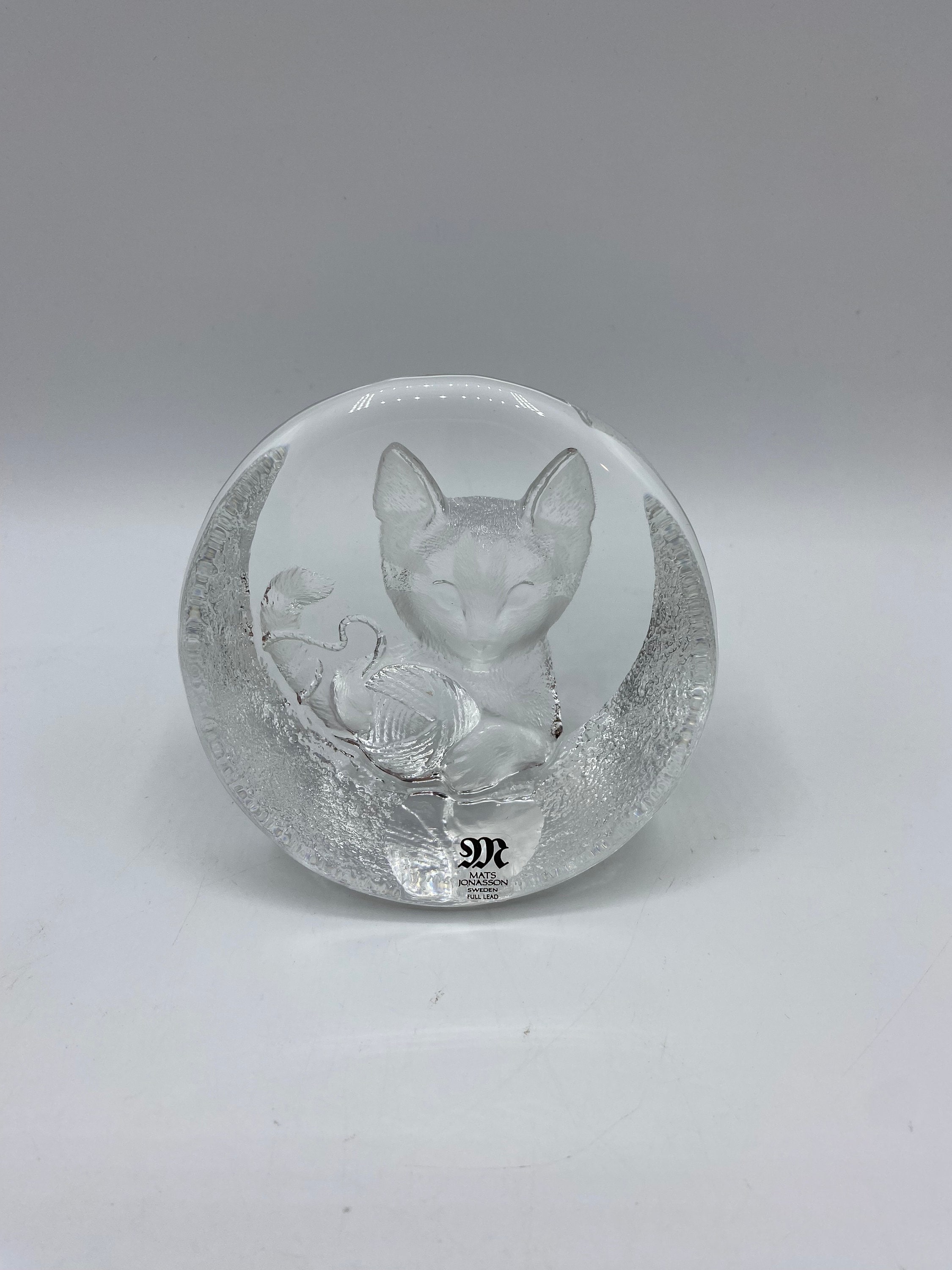 MATS JONSSON クリスタル 猫　レリーフ Mats Jonasson Cat - Etsy