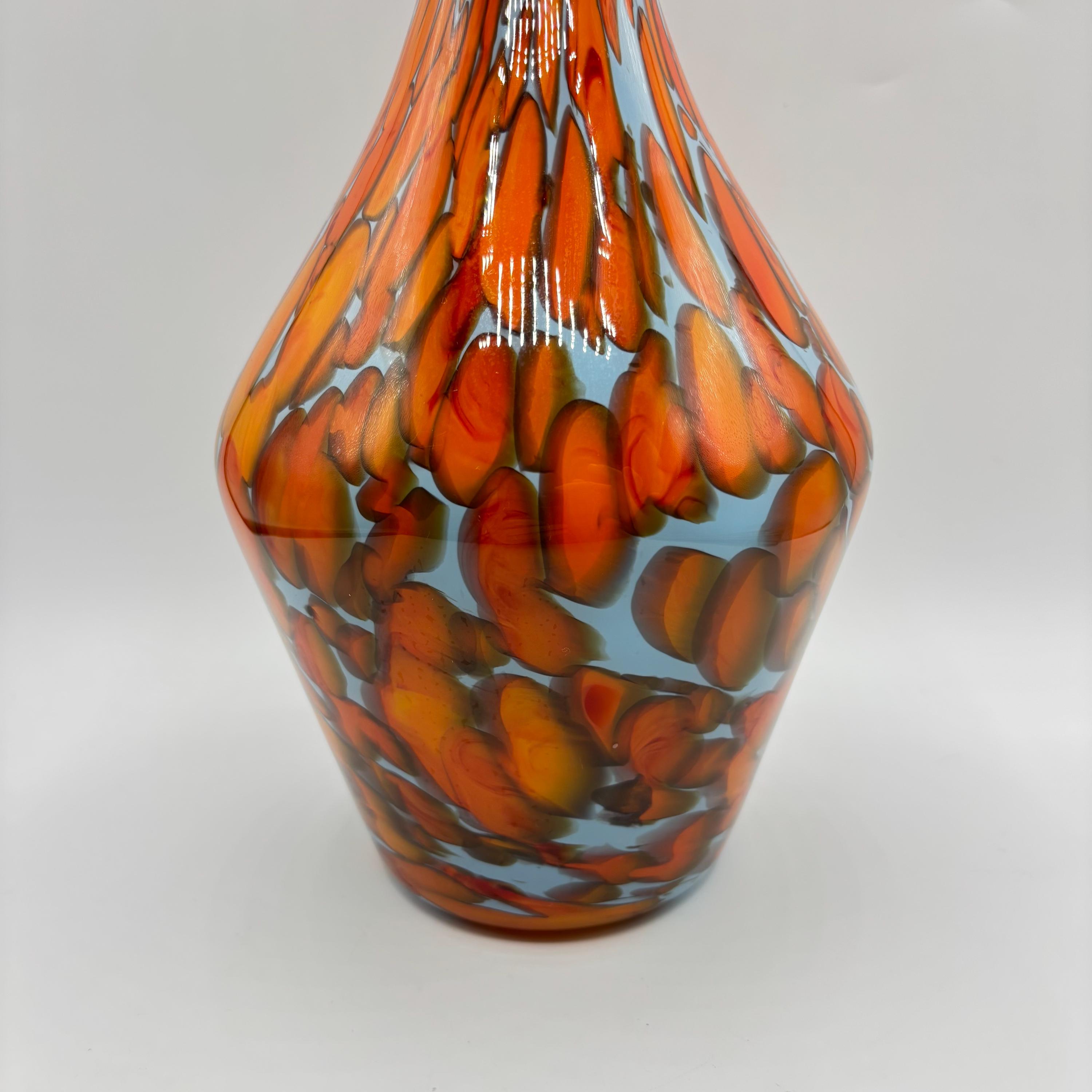 Czech Art Glass Vase: Orange Blue Confetti With Ruffle Edge (13.5