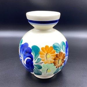 Vintage Hand Painted Polish Pottery Candle Stick Holder,  Vintage Floral Polish Pottery Wloclawek Candle Holder