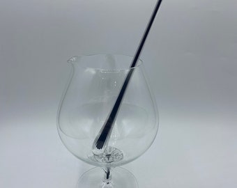Vintage Belfor Exquisite Martini Pitcher with Stirrer, MCM Martini Barware, Black Stem Barware, Czechoslovakian Black Core Crystal Stemware