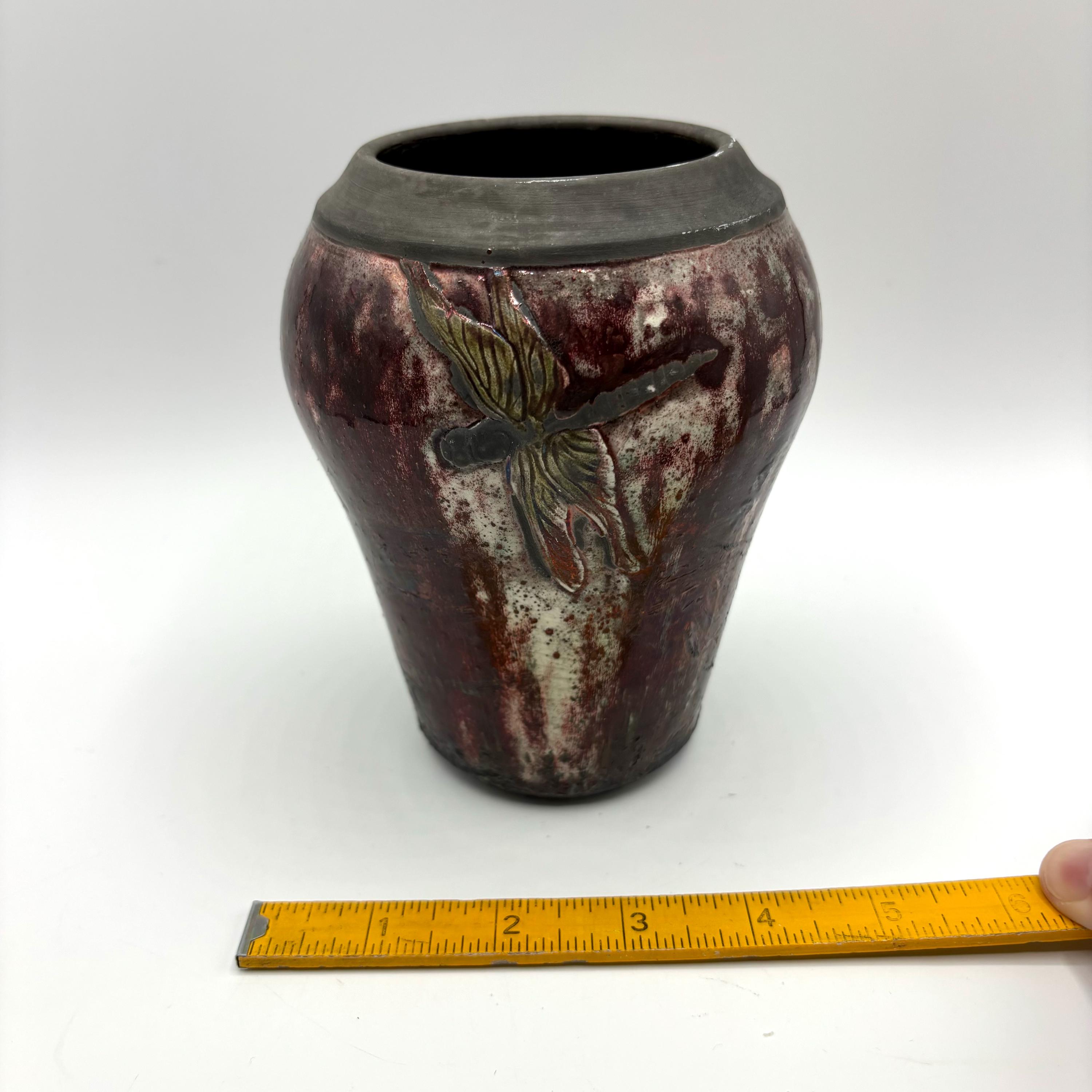 ヴィンテージ楽焼花瓶：トンボ模様の陶器工房 - Etsy 日本