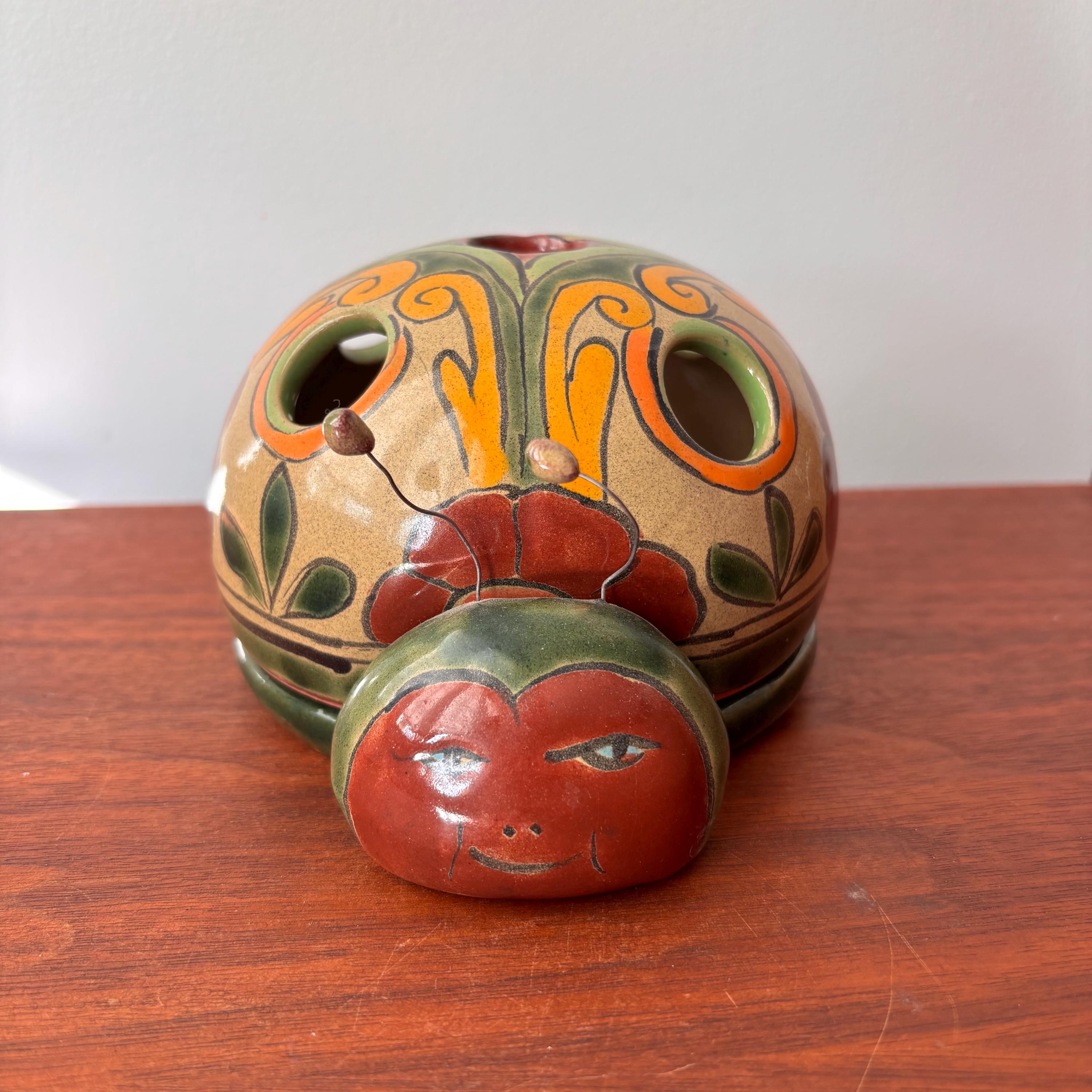 メキシコの民芸品 てんとう虫の陶器製ティーライトキャンドルホルダー