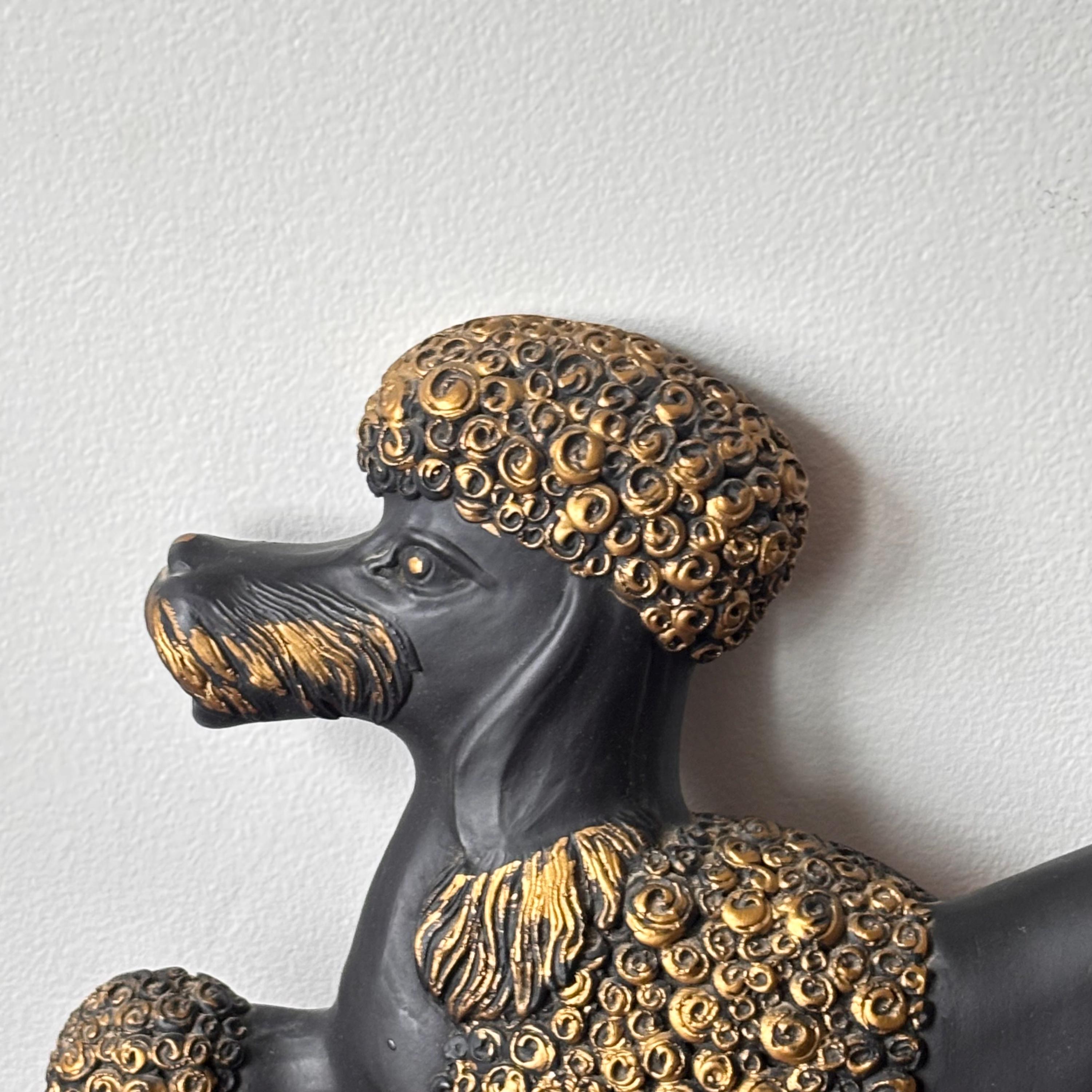Vintage 1960s Black Poodle With Gold Details Chalkware Wall Decor