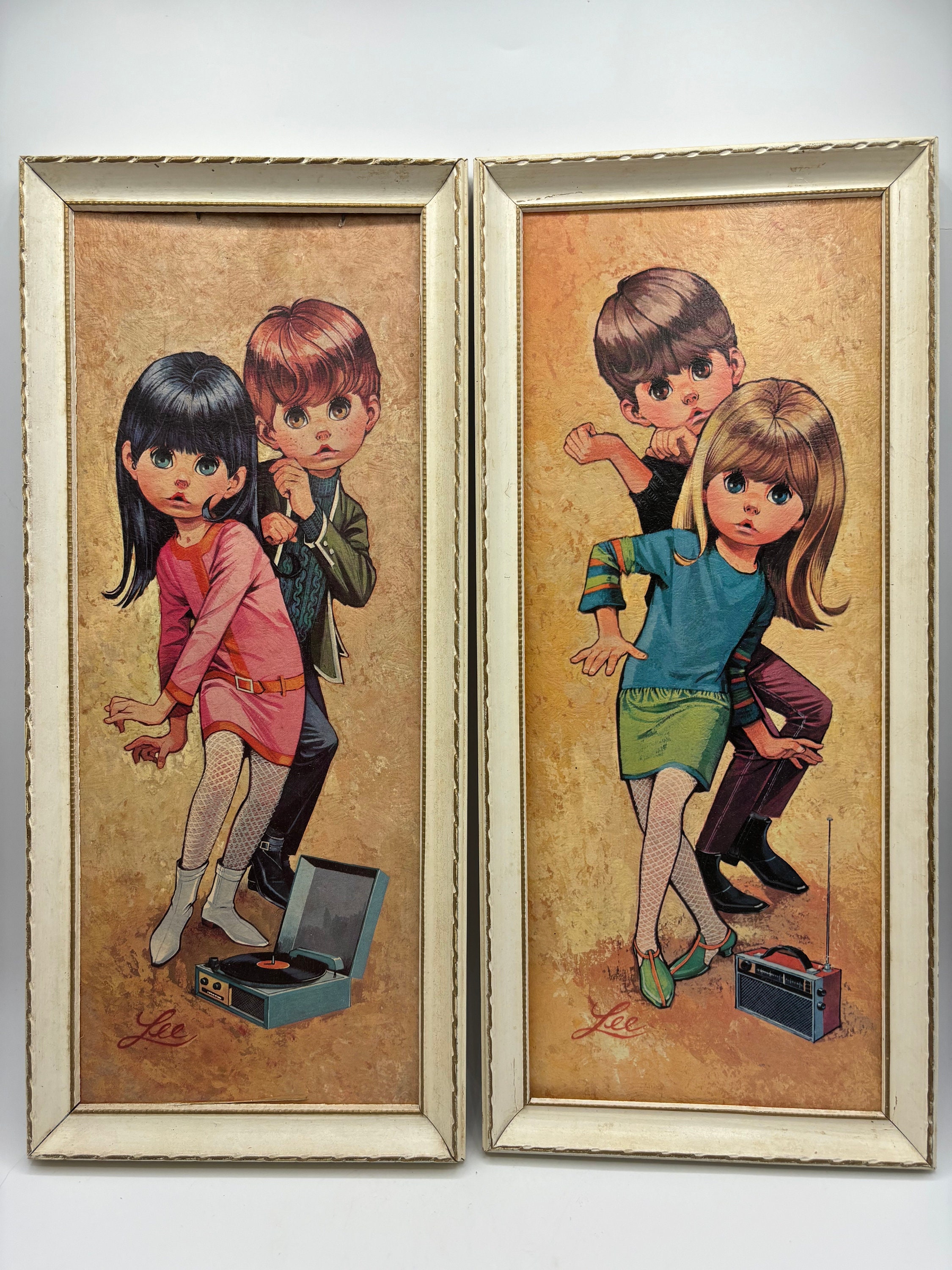 VINTAGE BIG EYES GO-GO KIDS EVE LITHO PRINT PICTURE1960