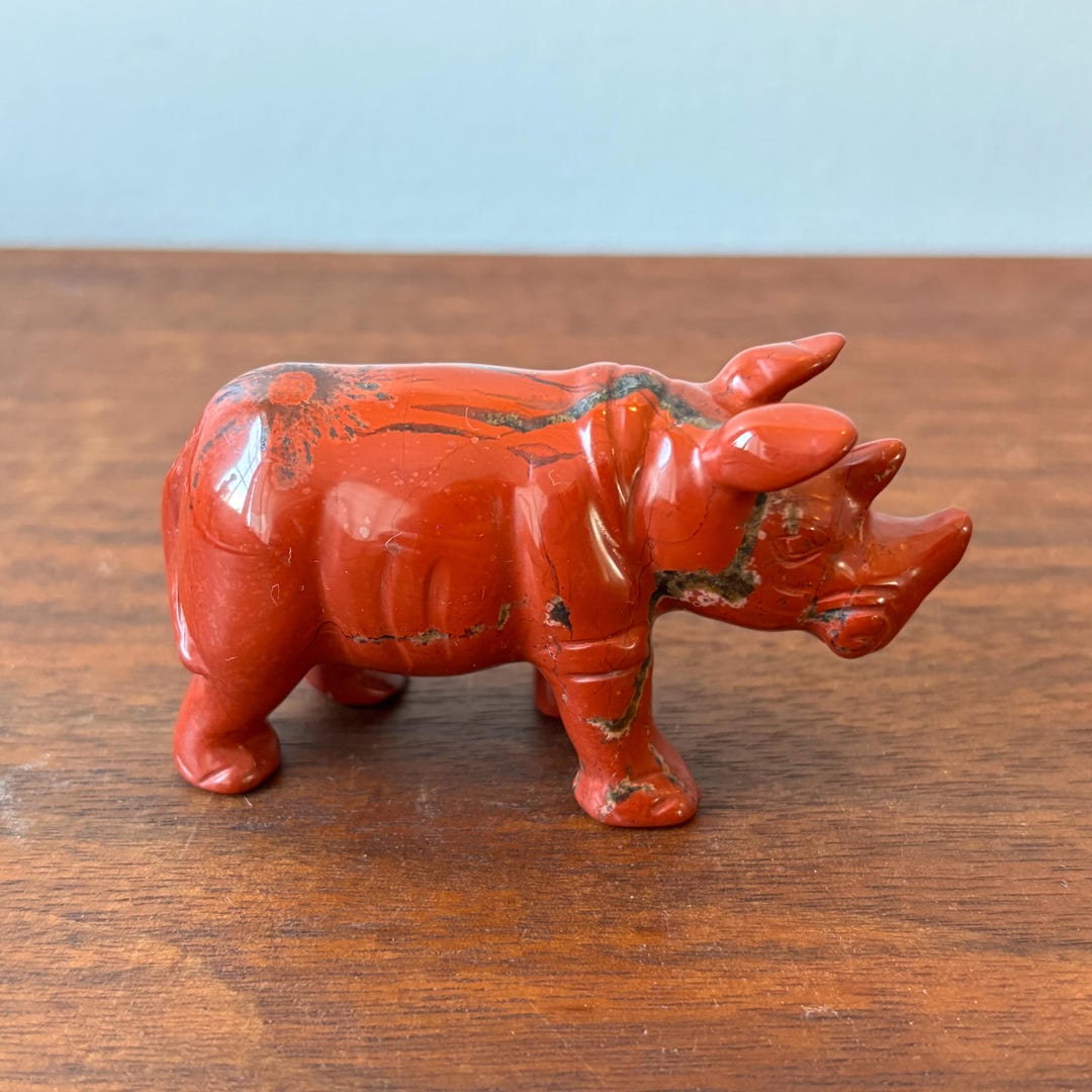 Natural Red Jasper Hand Carved Crystal Rhino Rhinoceros Figurine