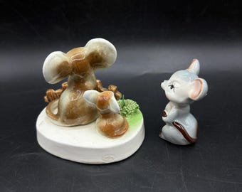 ヴィンテージ陶器製キッチュな大きな耳のネズミの置物 日本製 2個