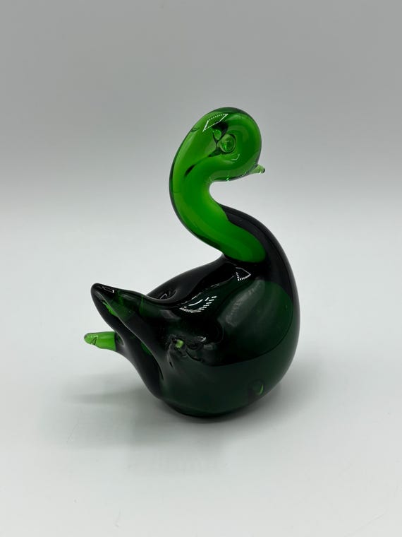 ヴィンテージ エメラルドグリーン アートガラス 白鳥の置物 3.5インチ