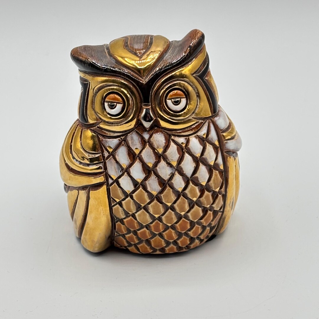 Vintage De Rosa Artesania Rinconada Owl Bird Gold Trim Figurine Made in ...