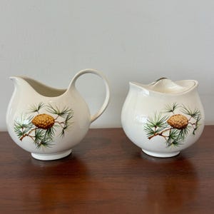 Vintage Mid-Century Hallcraft Eva Zeisel Pine Cone Pattern Cream and Sugar Set