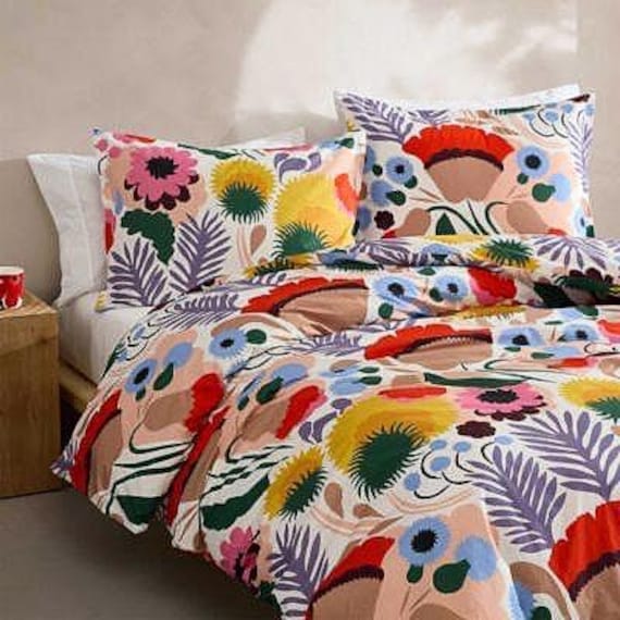 Marimekko Ojakellukka Cotton Queen Full Duvet Cover and Pillow Set