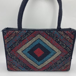 Vintage Millicent Beaded Evening Bag: Colorful Geometric Diamond Purse