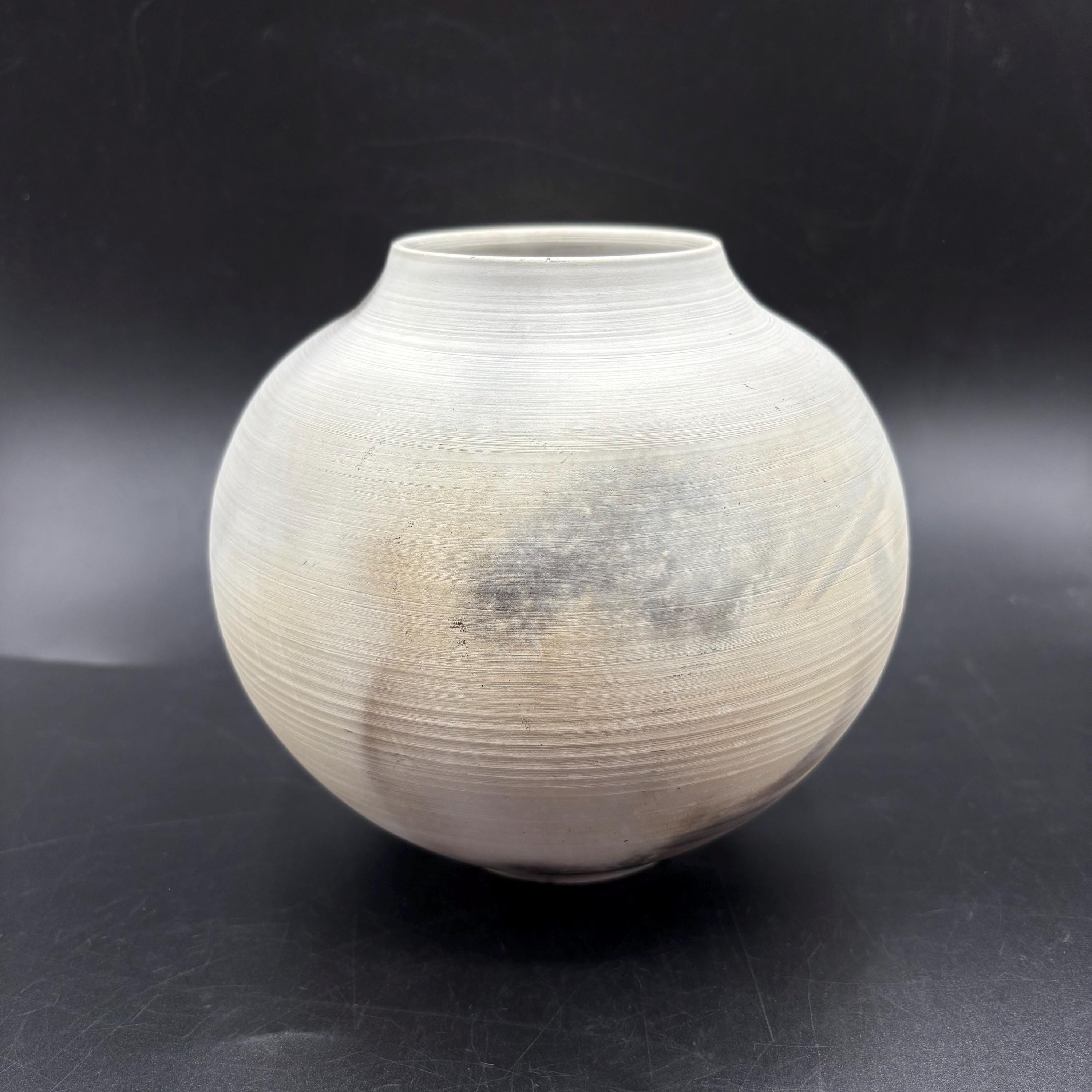 Vintage Naked Raku Pottery Vase, Pressed Flower Design, Signed N