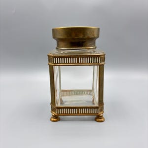 Antique Gilt Brass French Beveled Glass Crystal Ormolu Box 5.75”, Antique French Crystal Dresser Box