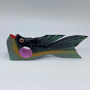 Vintage Handpainted Colourful Wooden Fish Napkin Ring Holders Made in Indonesia Set of 8