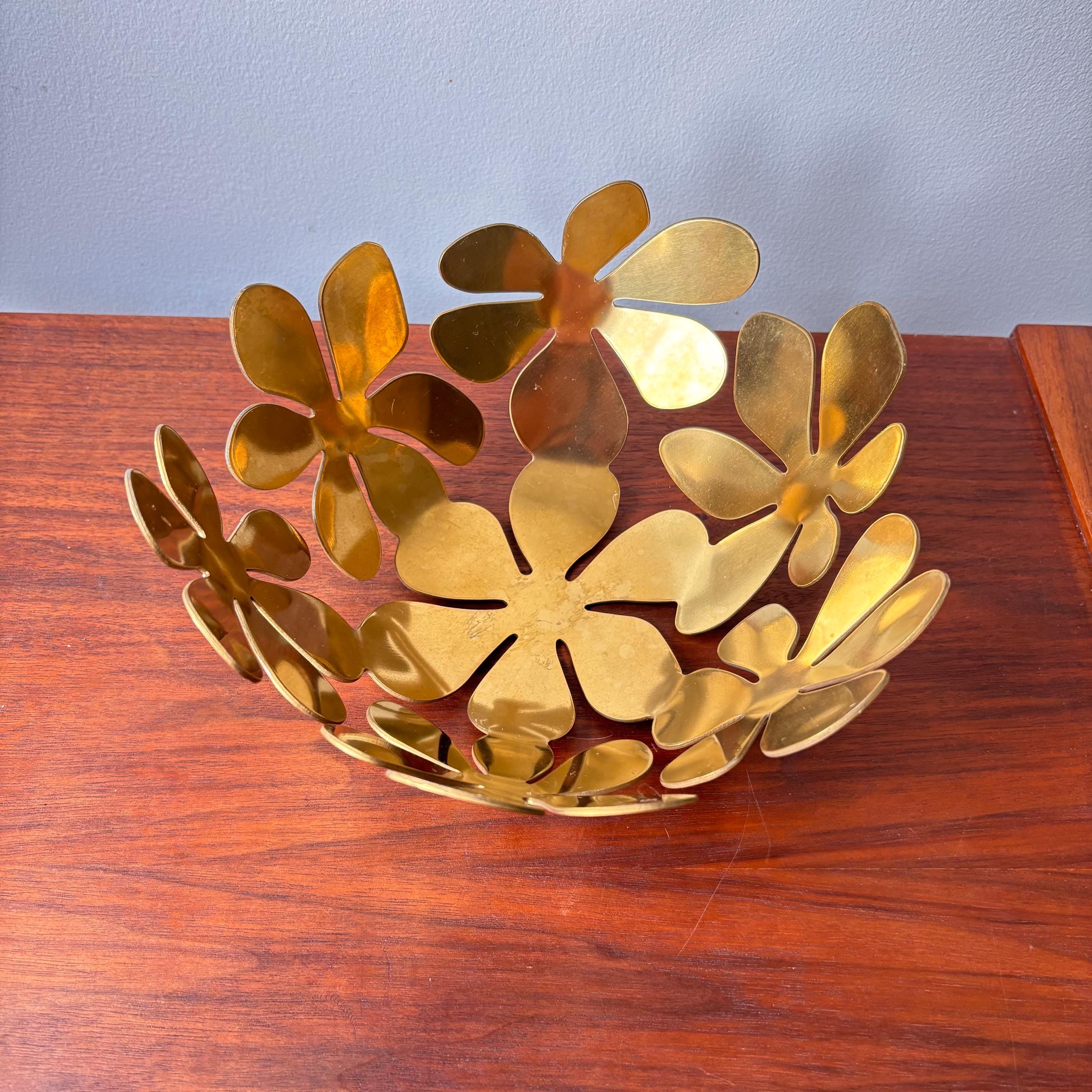 Vintage Ikea Stockholm Shiny Brass Tone Flower Metal Decorative