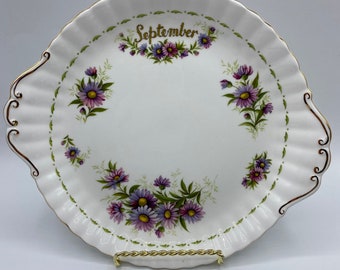 Vintage Flower of the Month September Michaelmas Daisy, Royal Albert China Tea Cake Plate