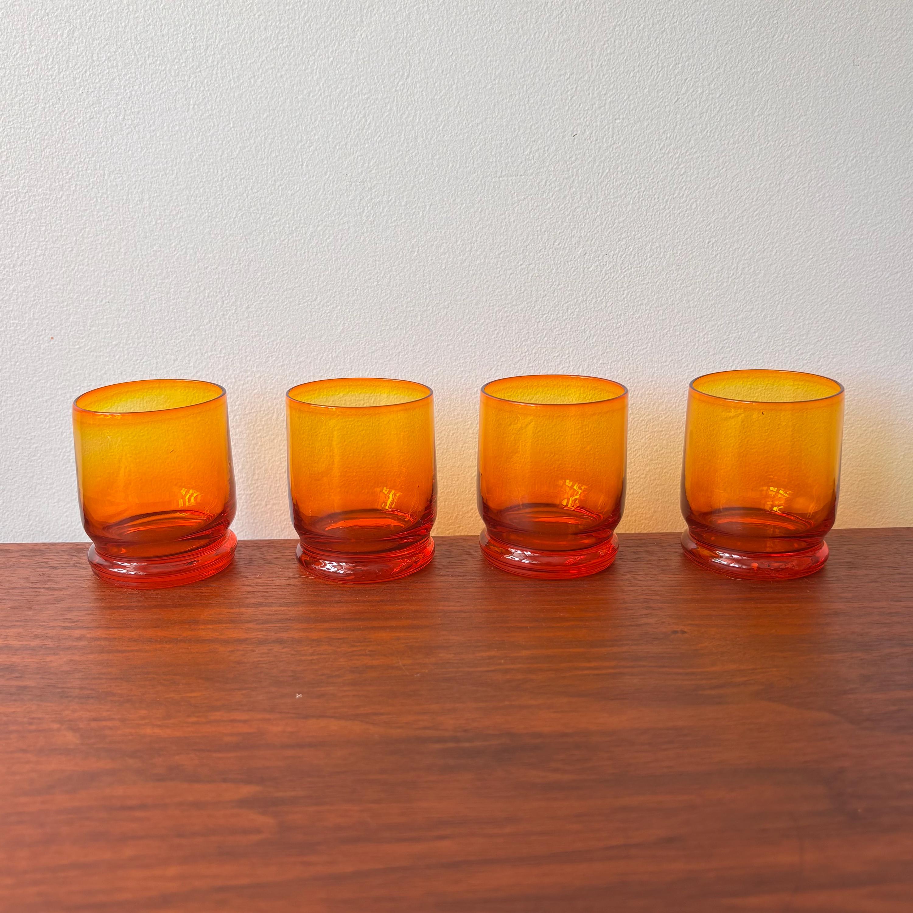Vintage Ombre Glass Shot Glasses - Tangerine Red & Orange - Set of
