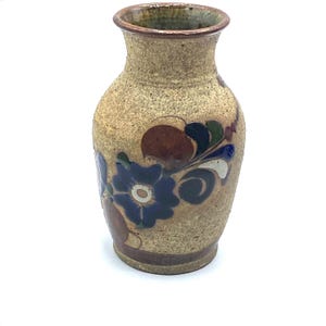 Vintage Mexicaanse volkskunst bloemen handbeschilderd aardewerk knopvaas met bloem