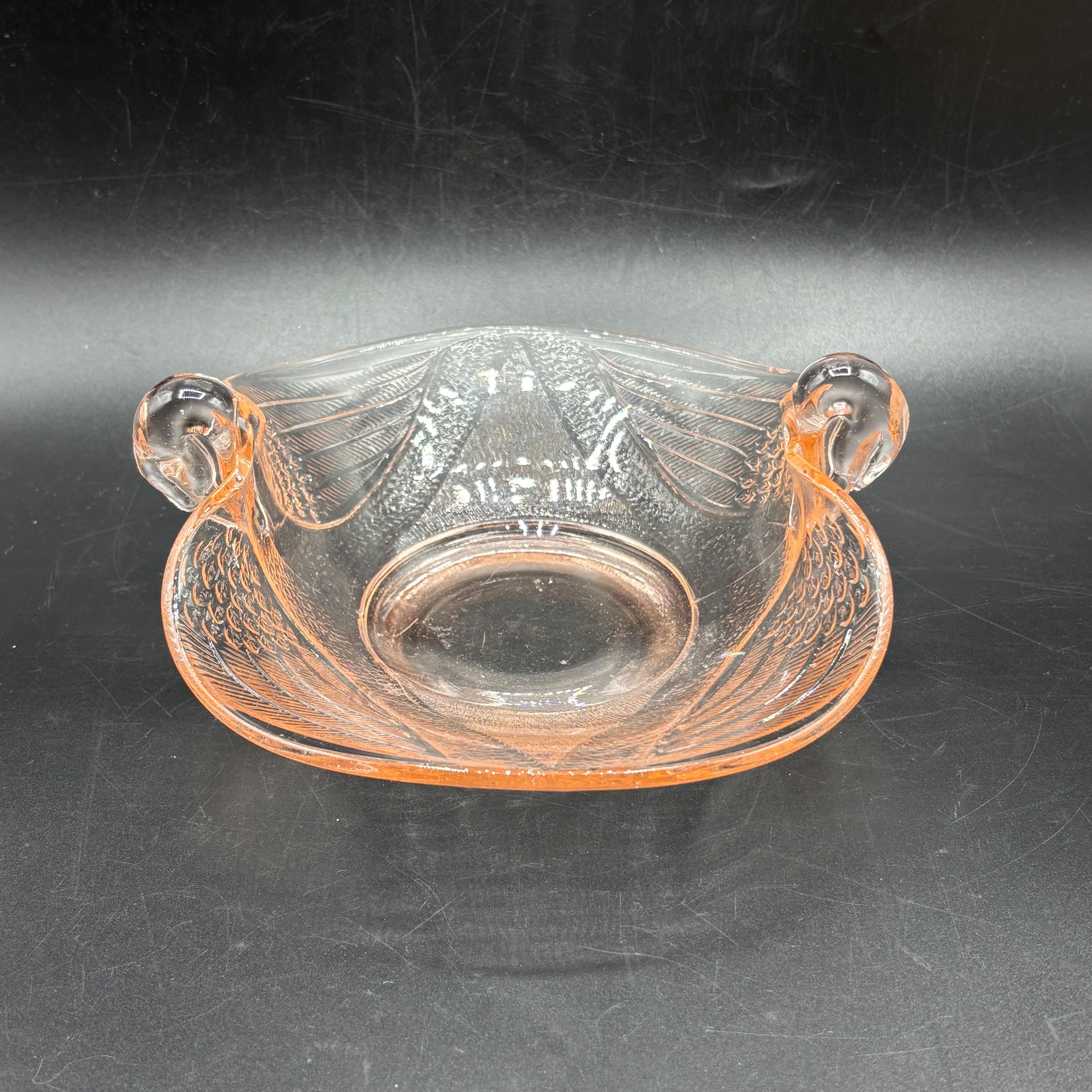 Fenton Pink Depression Glass Swan Bowl, Double Handle Candy Dish