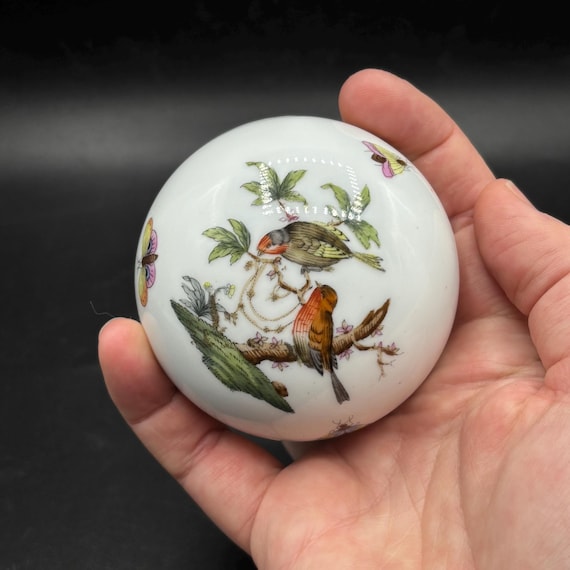 Vintage Herend Rothschild Porcelain Trinket Box: Bird & Butterfly