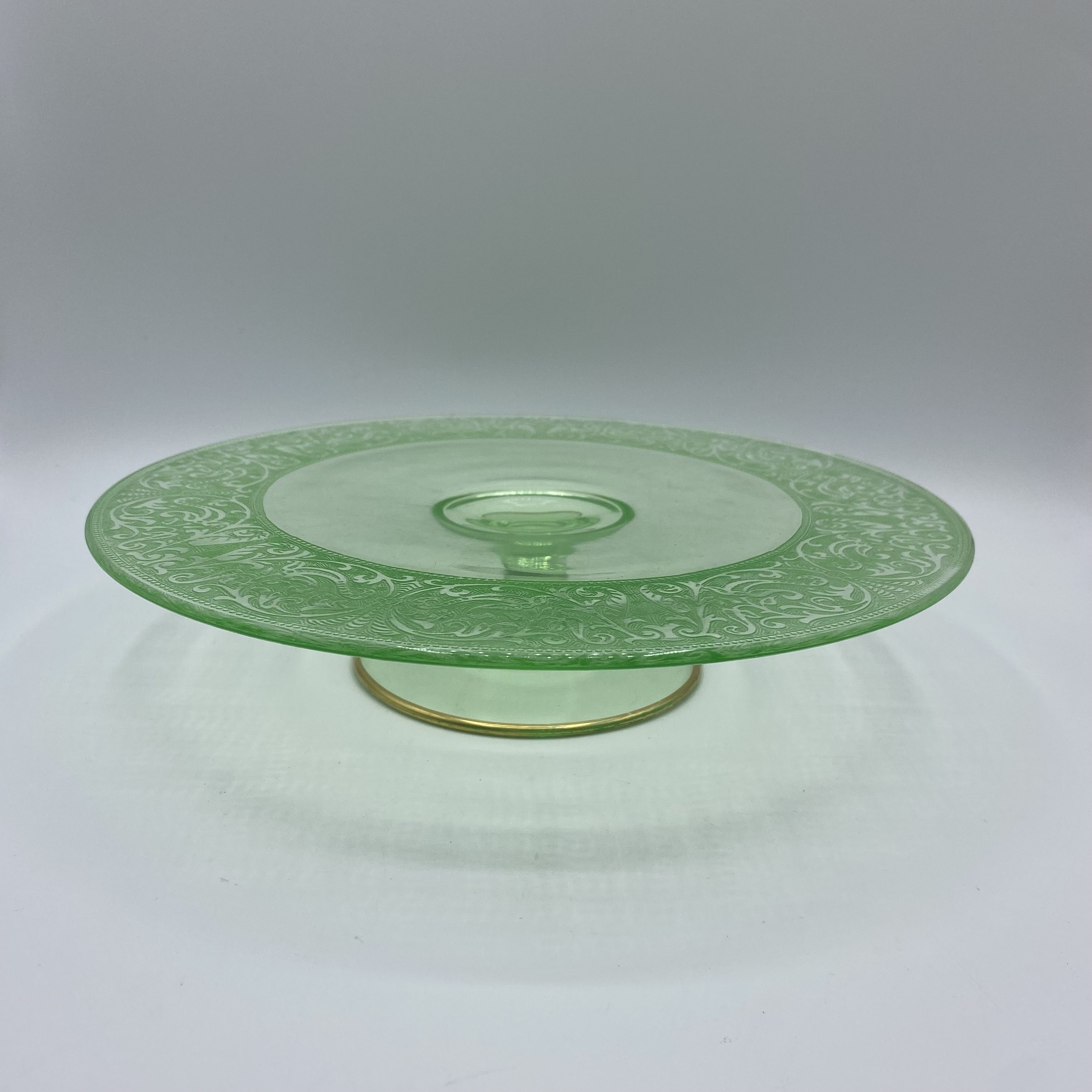 Vintage Art Deco Uranium Glass Cake Plate Pedastal Stand With Etsy Il Fullxfull.4952548218 Gl1g