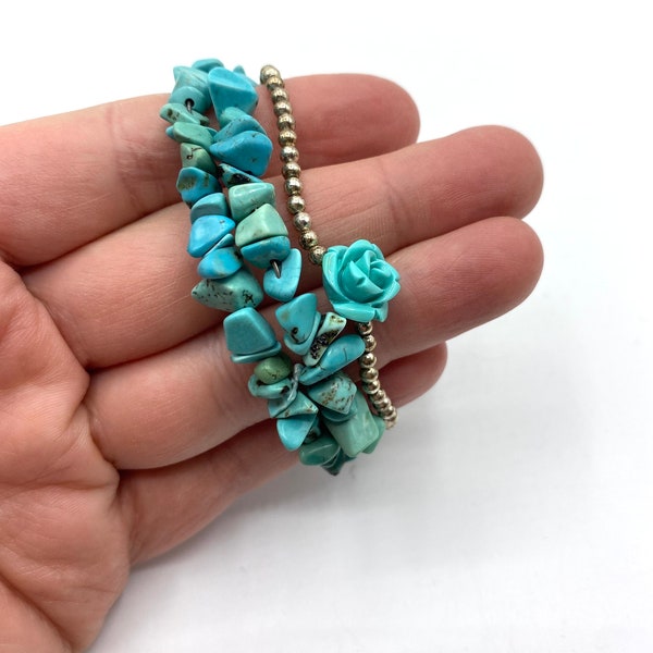 Vintage Chunky Natural Turquoise Rock Wire Bracelet, Turqoise Rock Bracelet Jewellery