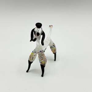 Vintage Blown Glass Poodle Figurine: Confetti Frit Legs, Art Glass Miniature