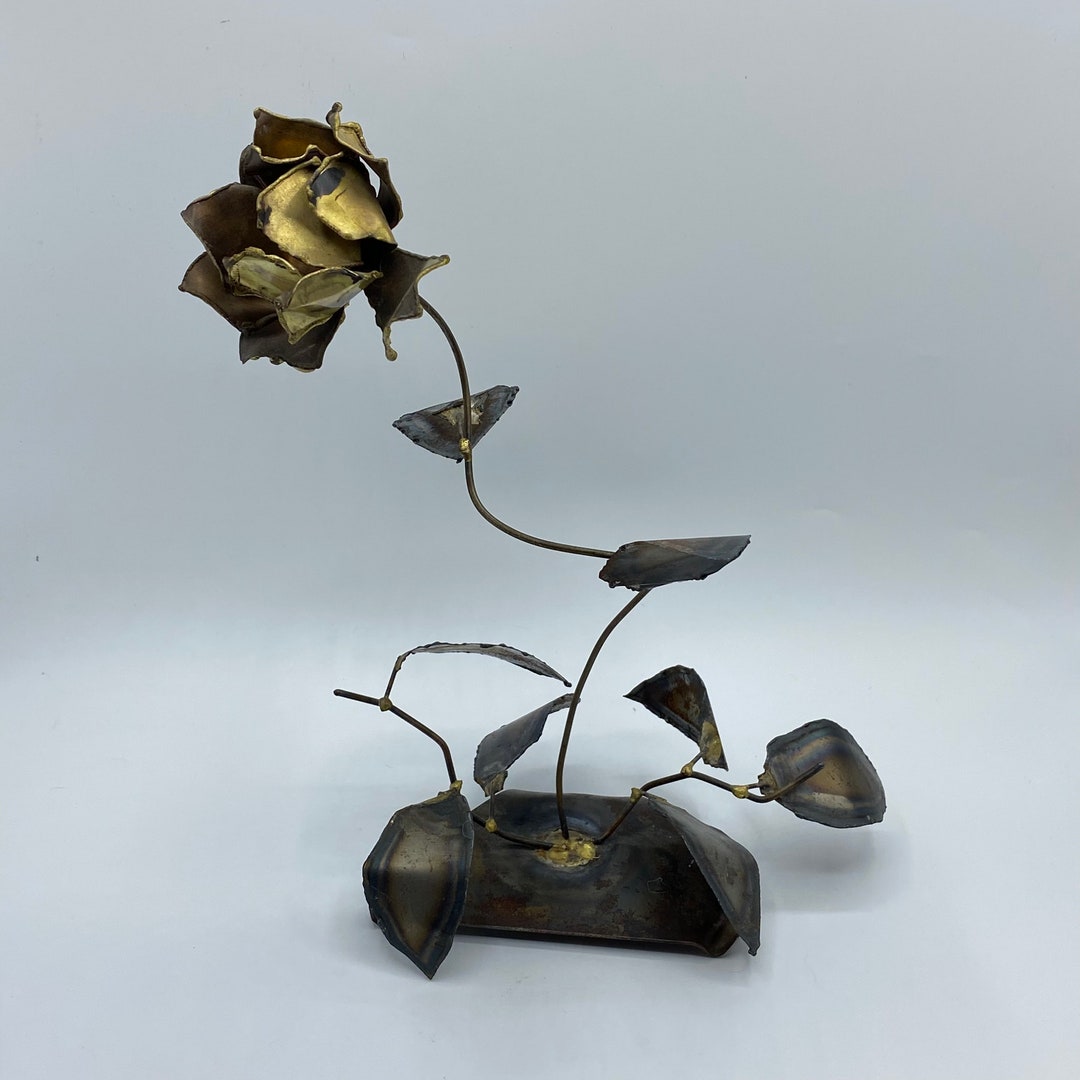 Vintage MCM Brutalist Metal Rose Flower Art Sculpture Etsy