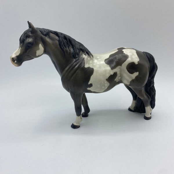 Vintage Cheval Ceramics Classic Black and White Spotted Stallion Horse Figurine