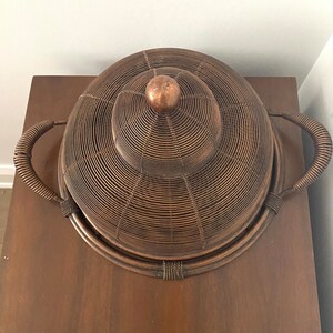 Vintage Copper Metal Wire Covered Cake Platter Serving Tray, Metal Wire Covered Food Tray image 3